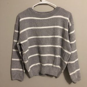 Large luv lane grey striped sweater